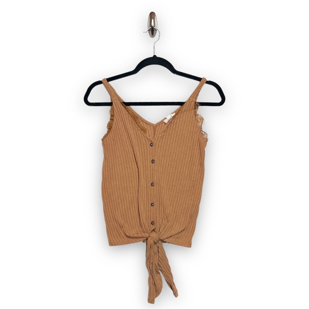Escape by blue pepper burnt orange/brown tank top w/ lace detailing. Size S.